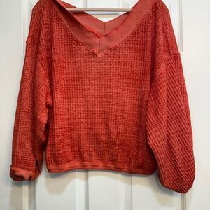 We The Free Textured Red V-Neck Sweater